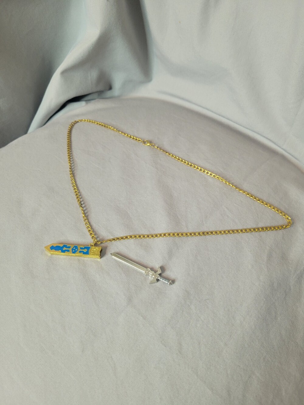 Legend Of Zelda Gold & Blue Link Master Sword & Sheath Pendant Necklace